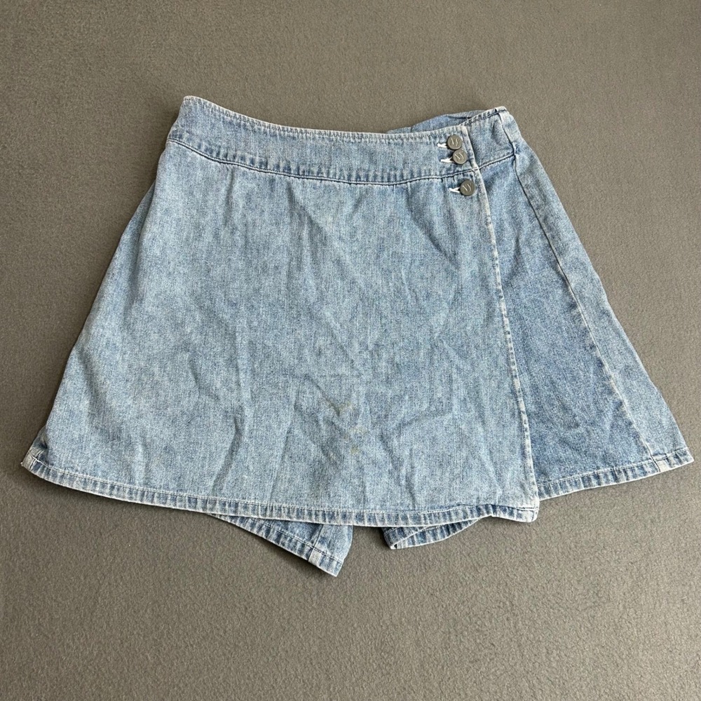 NY Jeans Skort Women 12 Blue Denim Wrap Front Mini Casual 100% Cotton Vintage